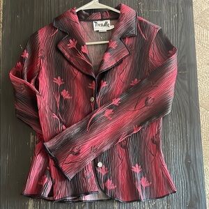 Women's Pink and Black Floral Blouse
